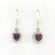 Alt View Sterling Silver Amethyst 7mm Heart Dangle Earrings