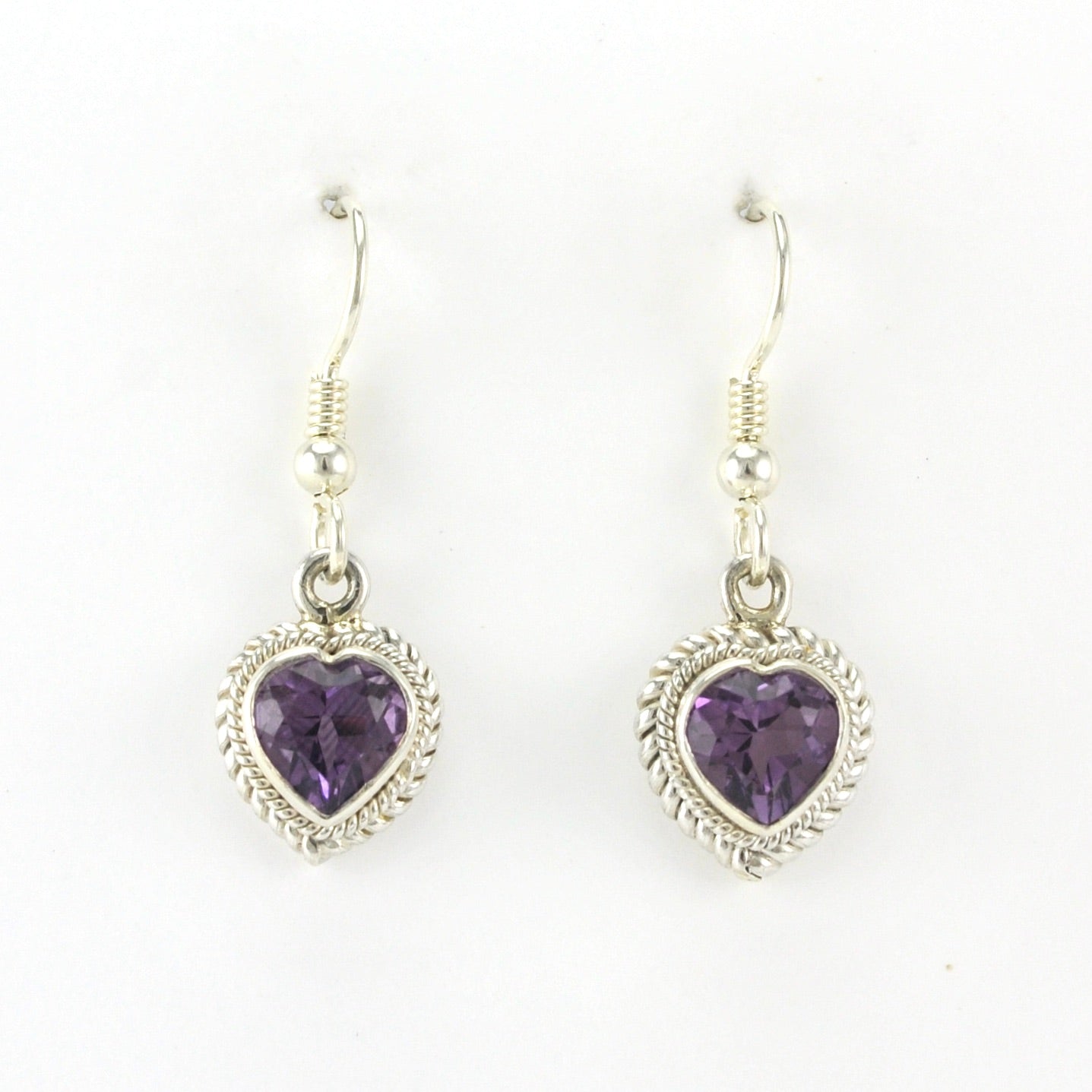 Alt View Sterling Silver Amethyst 7mm Heart Dangle Earrings