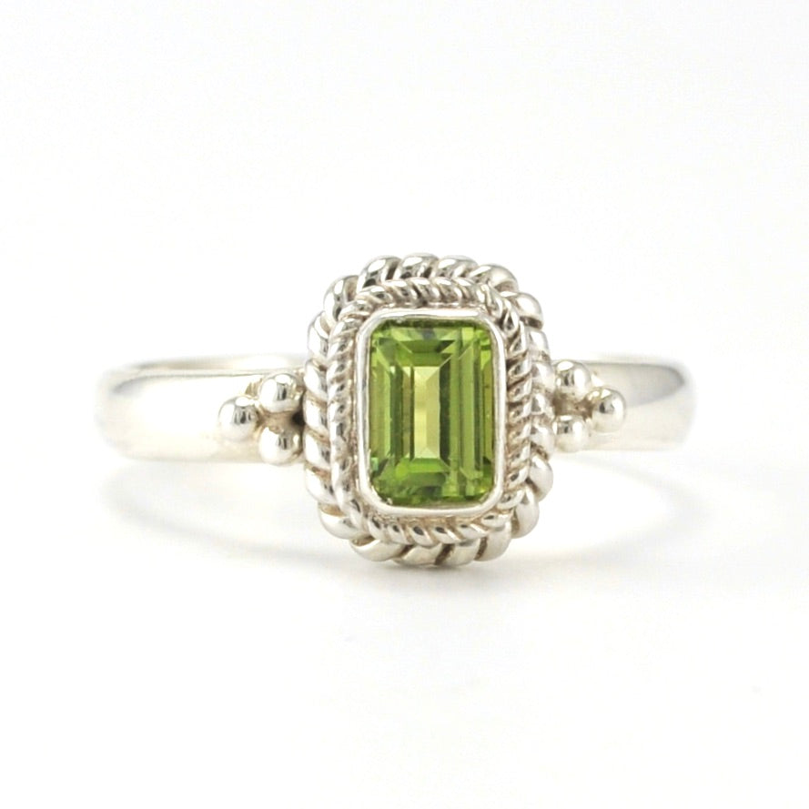 Sterling Silver Peridot 4x6mm Rectangle Ring