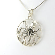 Sterling Silver Octopus Round Pendant