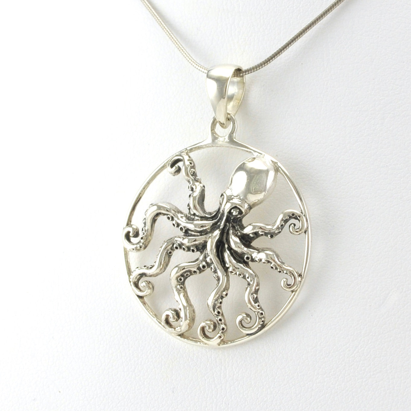 Sterling Silver Octopus Round Pendant