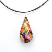 Alt View Sterling Silver Dichroic Glass Rainbow Red Teardrop Pendant