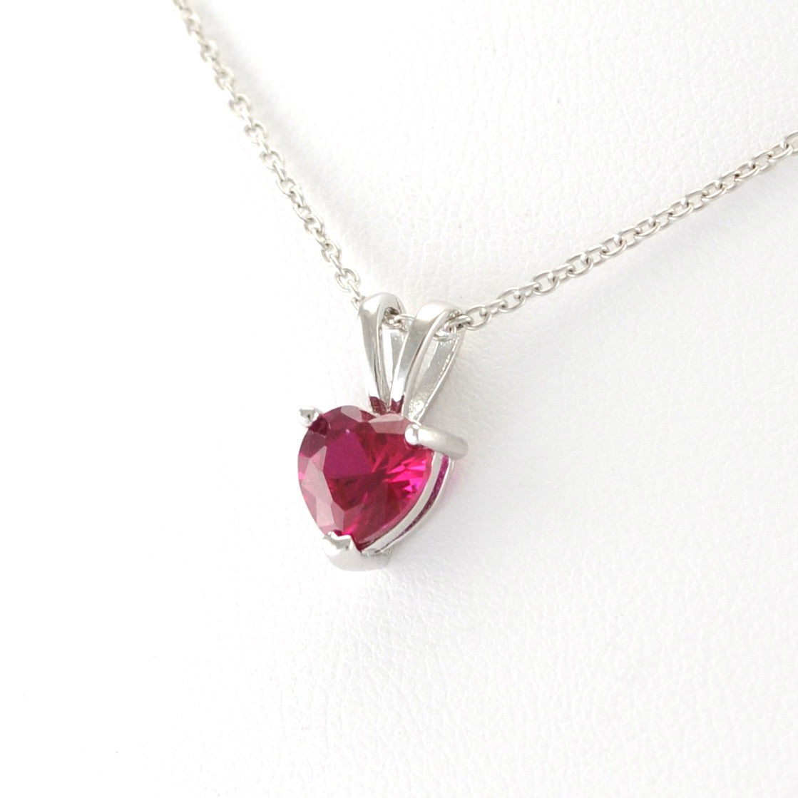 Sterling Silver Ruby CZ Heart Necklace