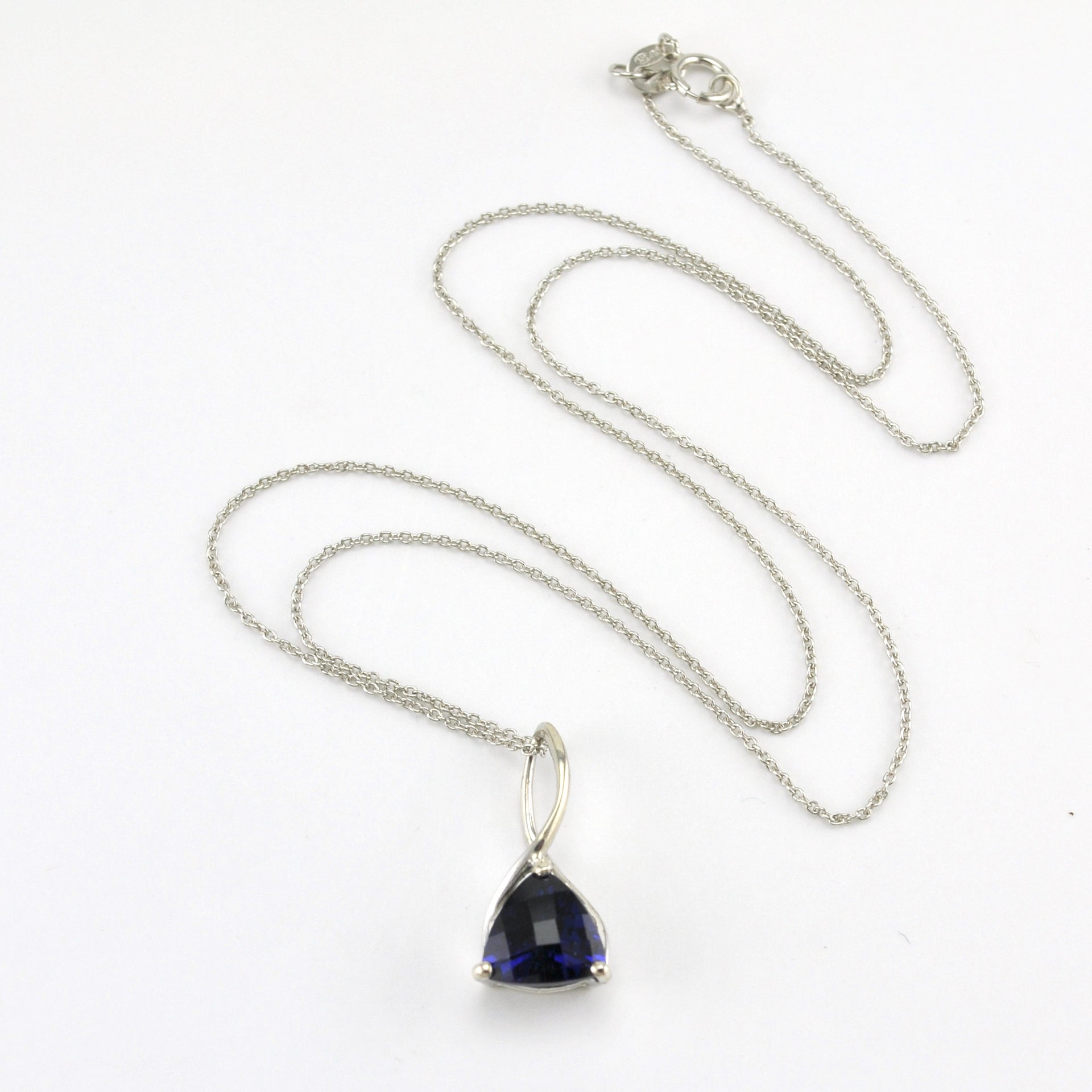 Sterling Silver Created Sapphire Trillion 3.4ct Necklace
