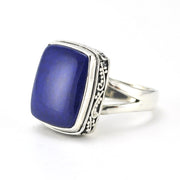 Sterling Silver Lapis 14x16mm Rectangle Bali Ring