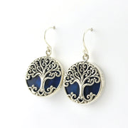 Side View Sterling Silver Blue Abalone Tree of Life Dangle Earrings