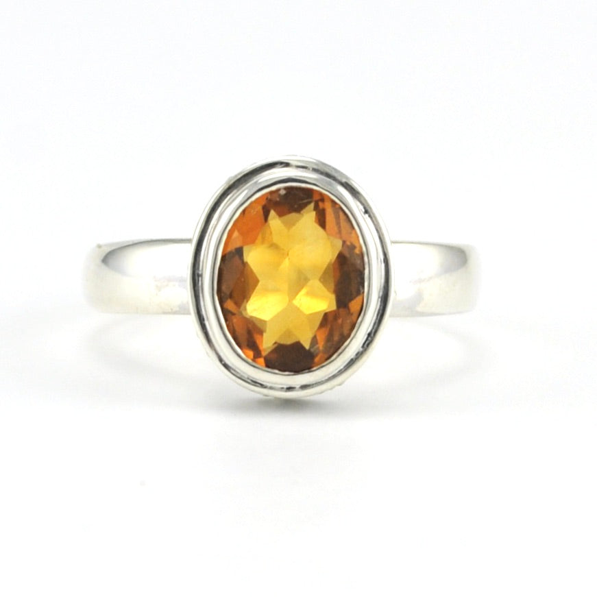 Alt View Sterling Silver Citrine 7x9mm Oval Bali Ring