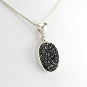 Side View Sterling Silver Charcoal Druzy Agate Oval Pendant