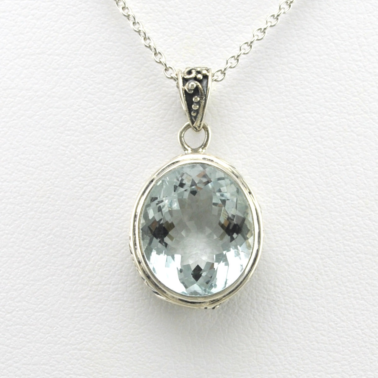 Alt View Sterling Silver Aquamarine 11x13mm Oval Bali Necklace
