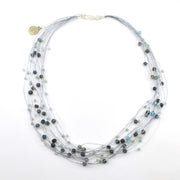 Japanese Silk Turquoise Charcoal Gem Crystal Necklace