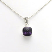 Alt View Sterling Silver Amethyst 9mm Square Necklace