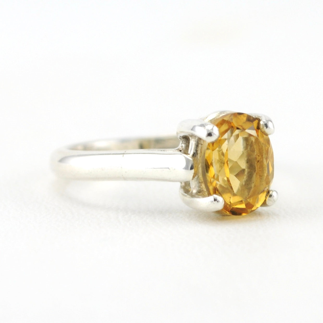 Sterling Silver Citrine 7x9mm Prong Set Oval Ring Size 7