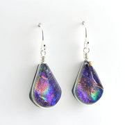 Alt View Sterling Silver Dichroic Glass Purple Rainbow Lotus Dangle Earrings