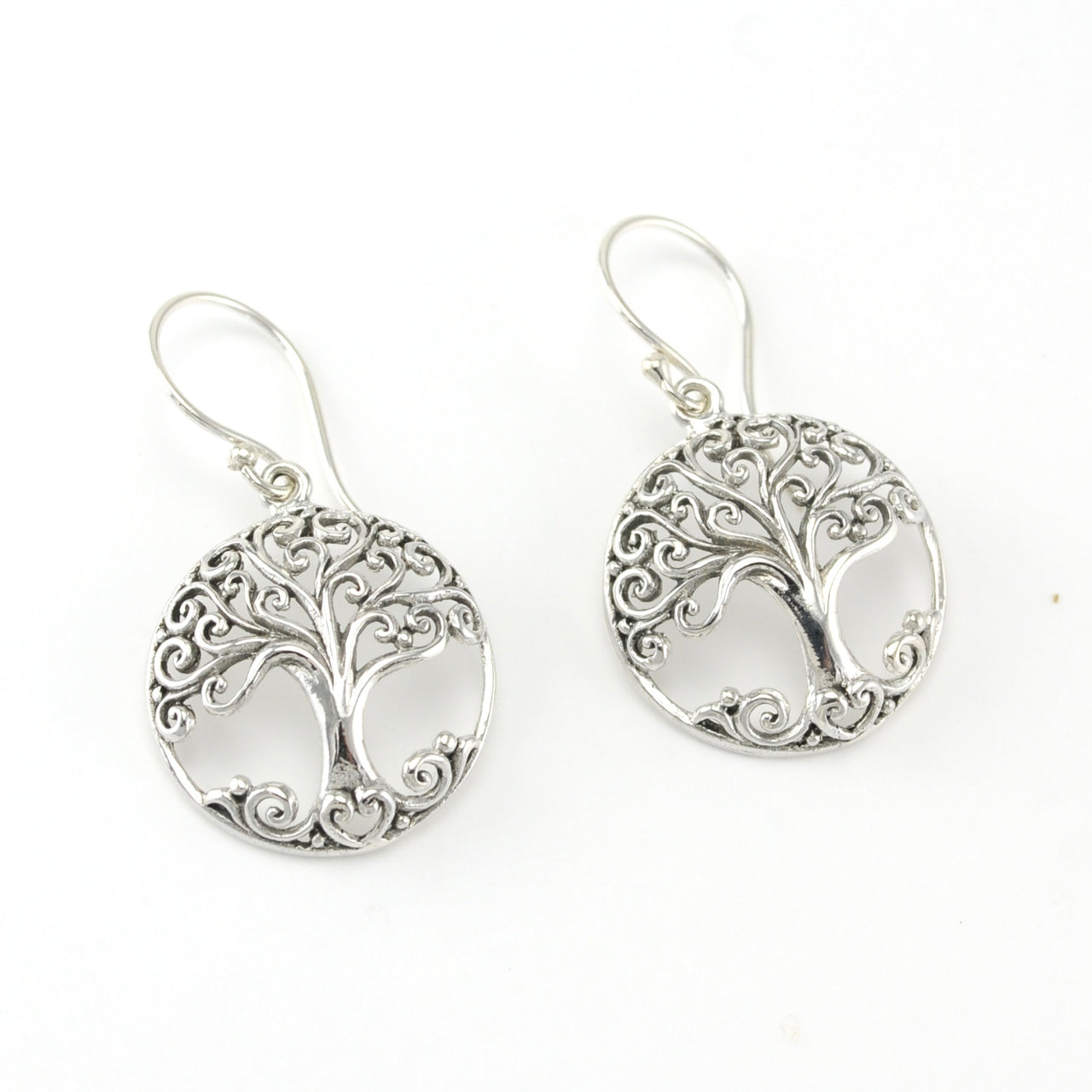 Sterling Silver Tree of Life Round Earrings