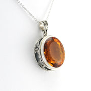 Side View Sterling Silver Citrine Oval Bali Pendant