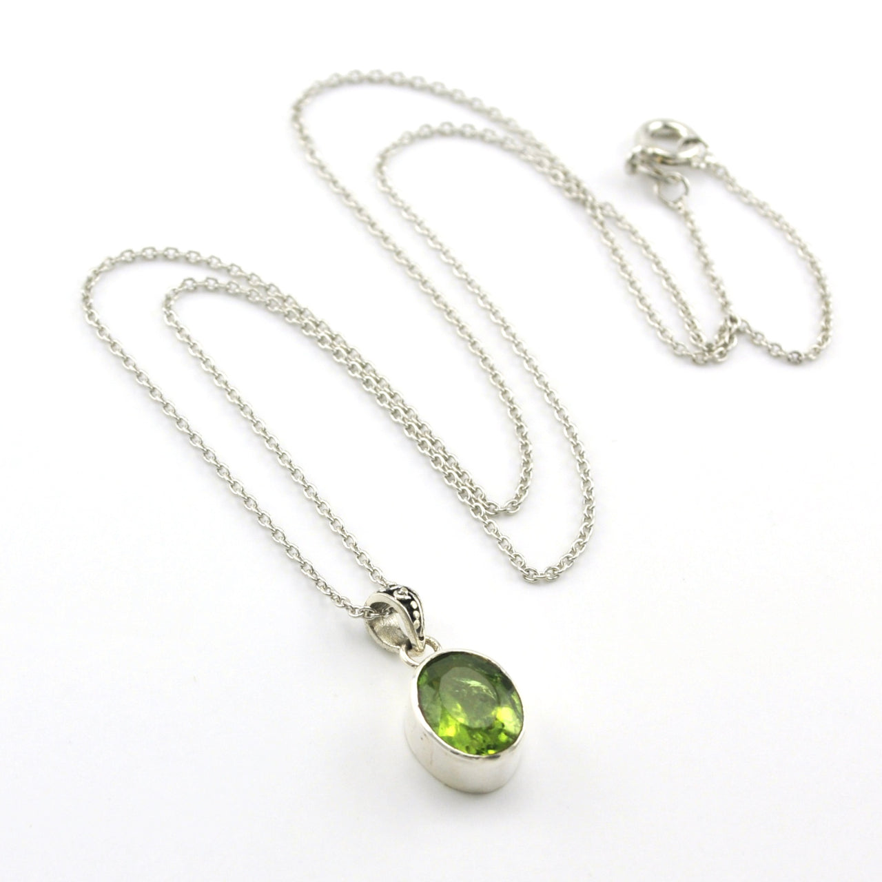 Sterling Silver Peridot 8x10mm Oval Necklace