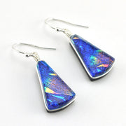 Sterling Silver Dichroic Glass Blue Rainbow Fan Dangle Earrings