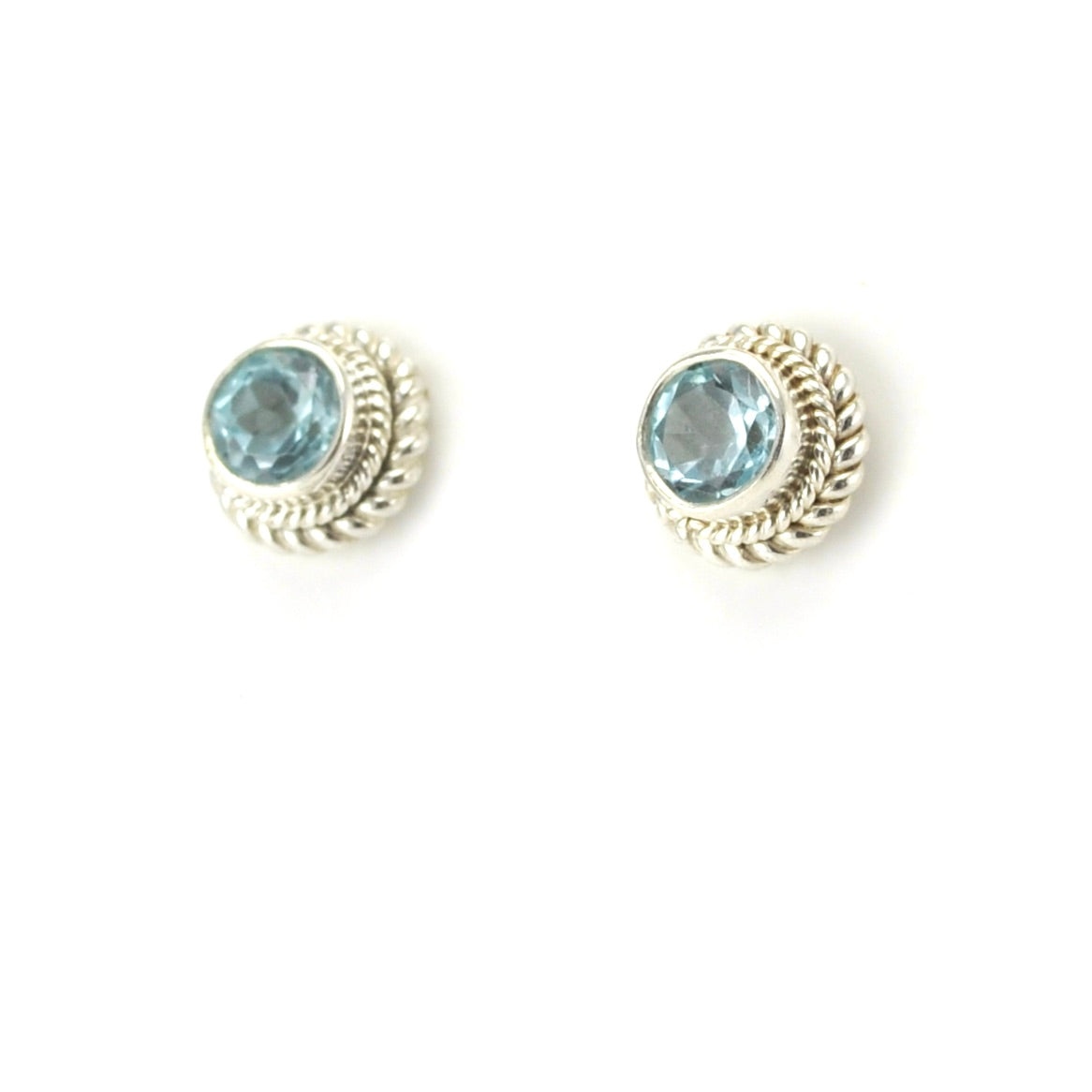 Sterling Silver Blue Topaz 6mm Round Post Earrings