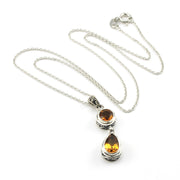 Sterling Silver Citrine Round Tear Bali Necklace