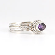 Side View Sterling Silver Amethyst 4x6mm Oval Rope Band