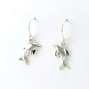 Side View Sterling Silver Dolphin Dangle Earrings