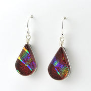 Side View Sterling Silver Dichroic Glass Red Rainbow Lotus Dangle Earrings