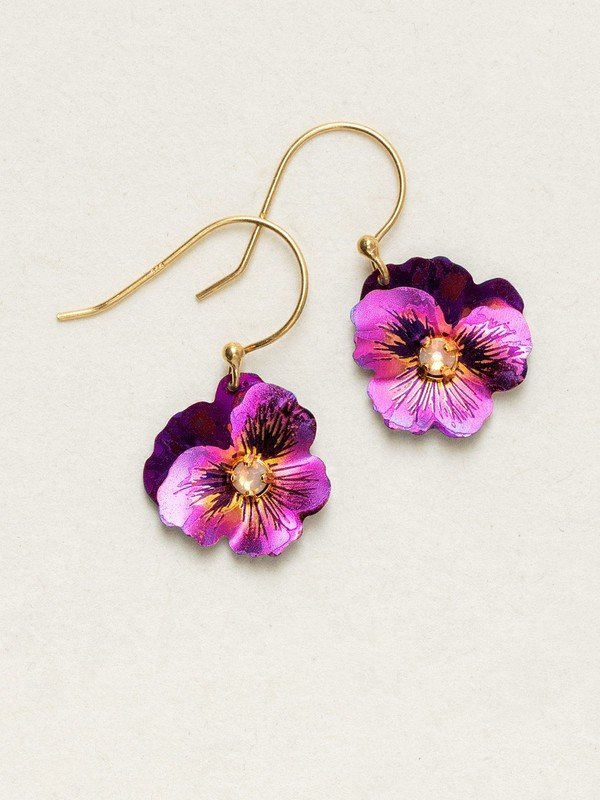 Sparkling Fuchsia Garden Pansy Drop Earrings