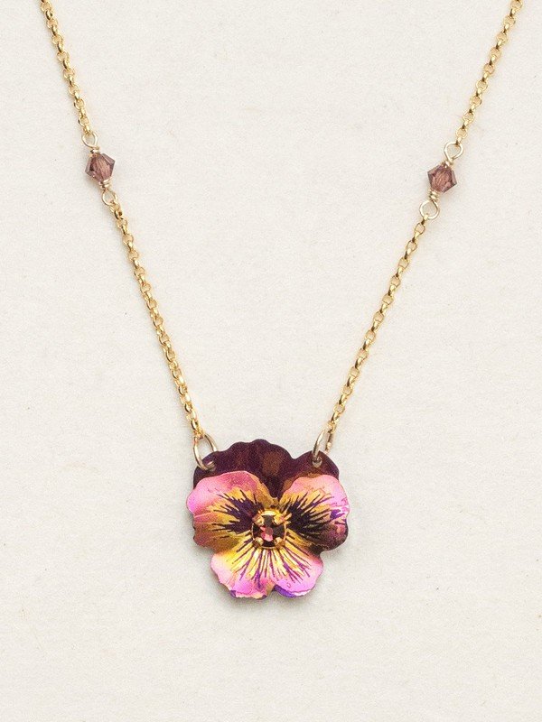 Vintage Burgundy Garden Pansy Pendant Necklace