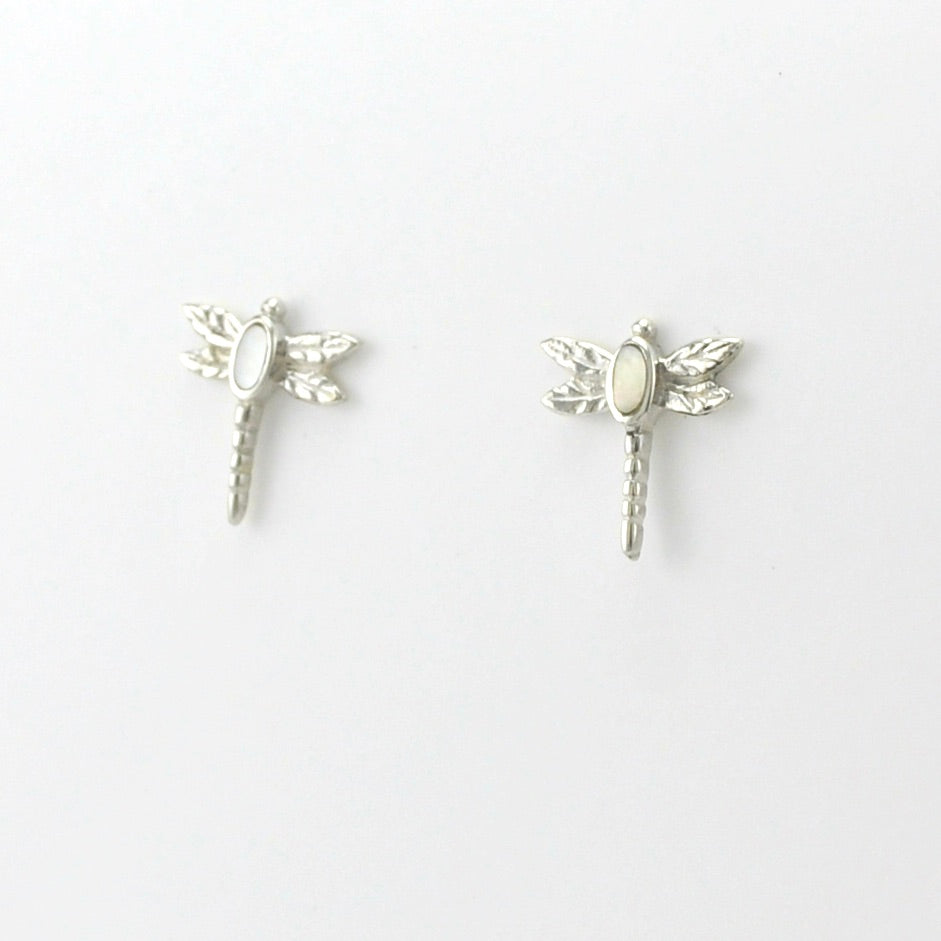 Sterling Silver Mother of Pearl Dragonfly Post Earrings