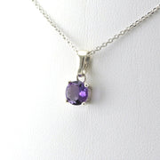 Side View Sterling Silver Amethyst 7mm Round Necklace