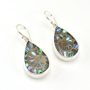 Sterling Silver Ammonite Inlaid with Abalone Dangle Earrings