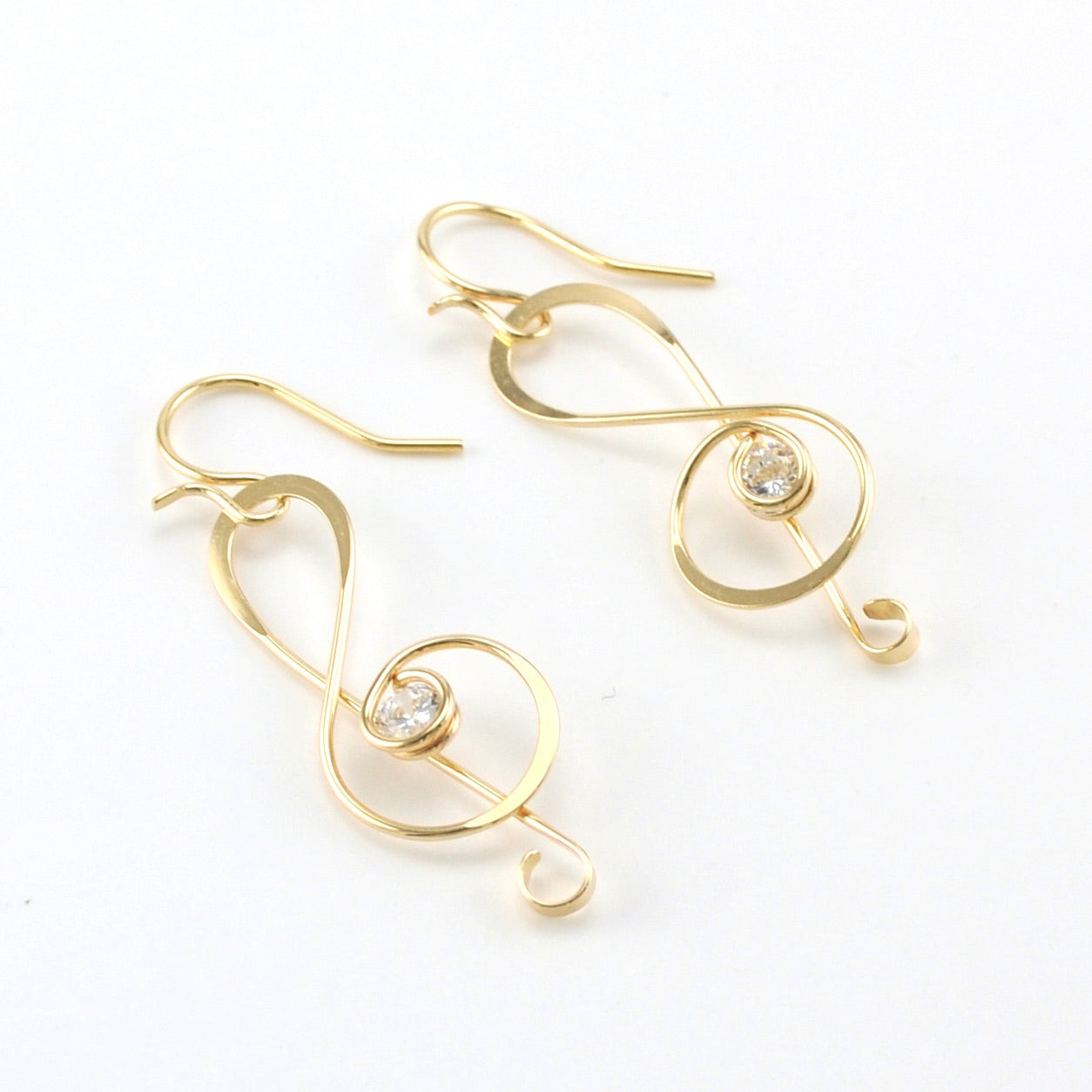 Gold Fill Treble Clef CZ Earrings