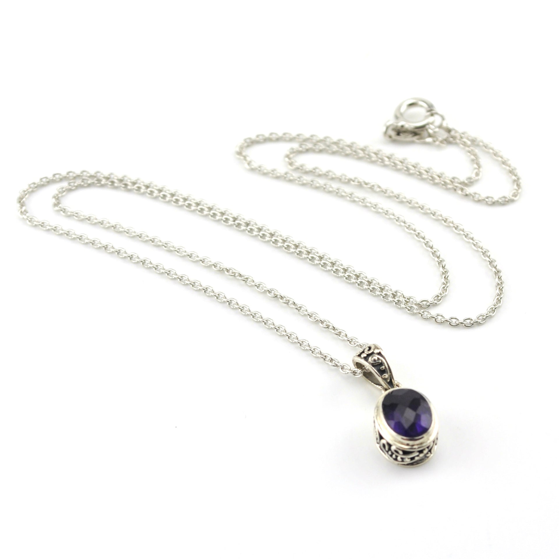 Sterling Silver Amethyst 6x8mm Oval Bali Necklace