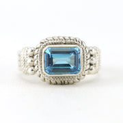 Sterling Silver Blue Topaz 6x8mm Rectangle Ring