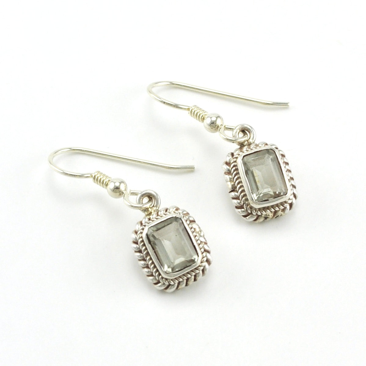 Sterling Silver Prasiolite 5x7mm Rectangle Dangle Earrings