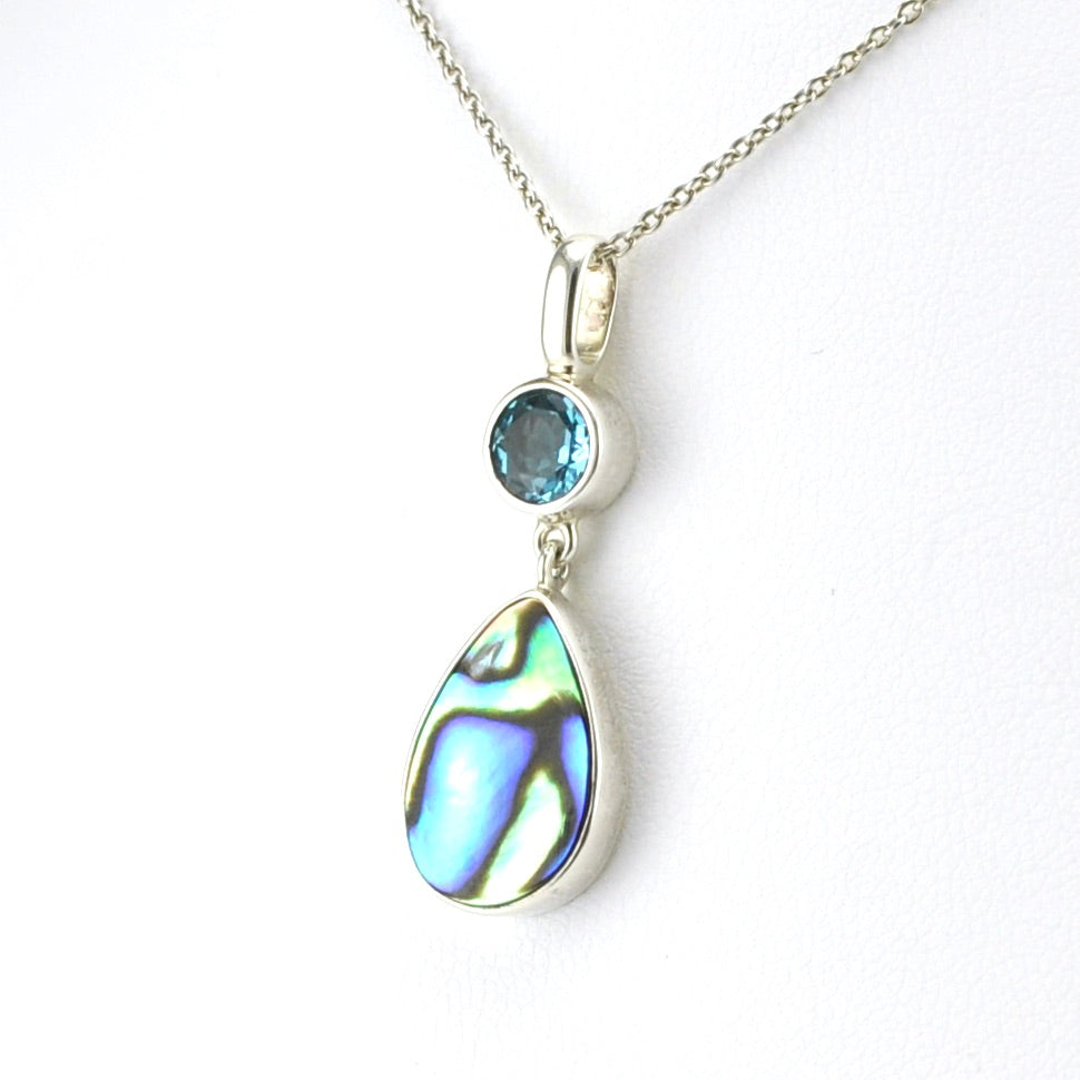 Sterling Silver Blue Topaz Abalone Necklace