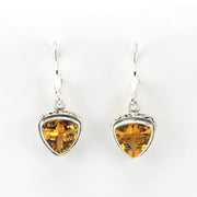 Alt View Sterling Silver Citrine 9mm Trillion Bali Dangle Earrings