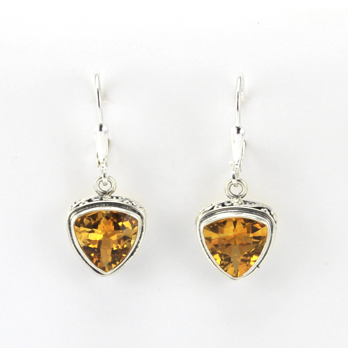 Alt View Sterling Silver Citrine 9mm Trillion Bali Dangle Earrings
