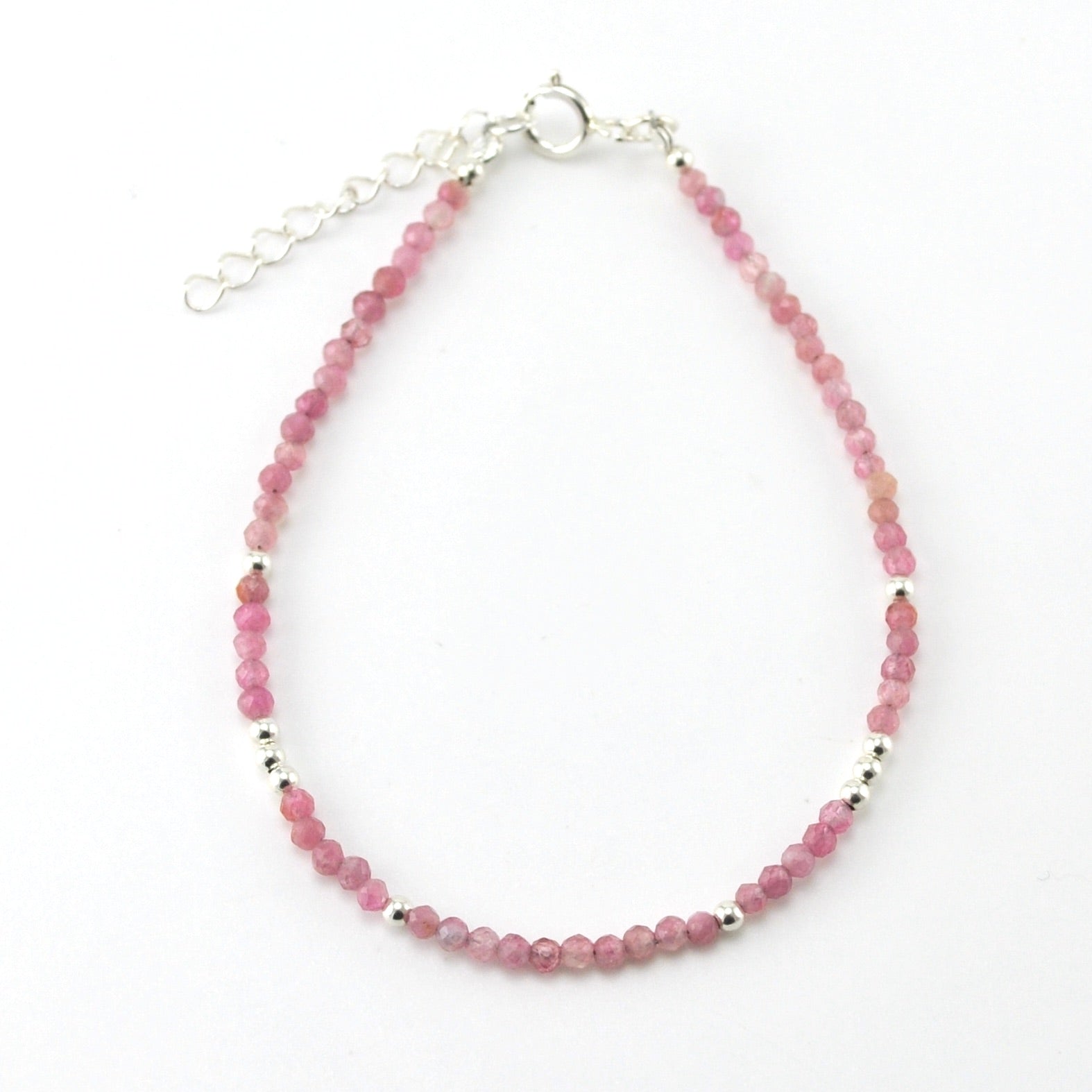Sterling Silver Pink Tourmaline Bead Bracelet