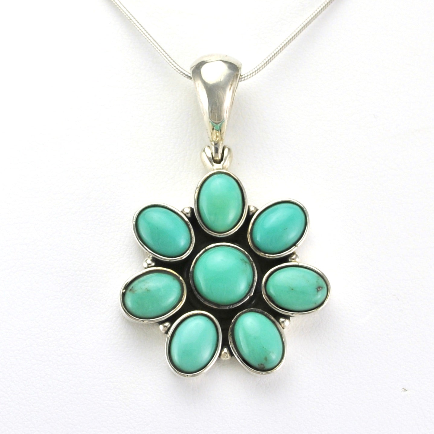 Alt VIew Sterling Silver Turquoise Flower Pendant
