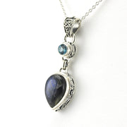 Side View Sterling Silver Labradorite with Topaz Necklace