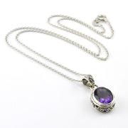 Sterling Silver Amethyst 9x11mm Oval Bali Necklace