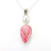 Sterling Silver Pearl Rhodochrosite Pear Necklace