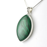 Sterling Silver Malachite 27x44mm Marquise Pendant