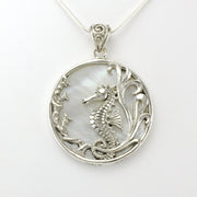 Alt View Sterling Silver Mother of Pearl Seahorse Pendant