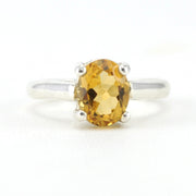 Sterling Silver Citrine 7x9mm Prong Set Oval Ring Size 7