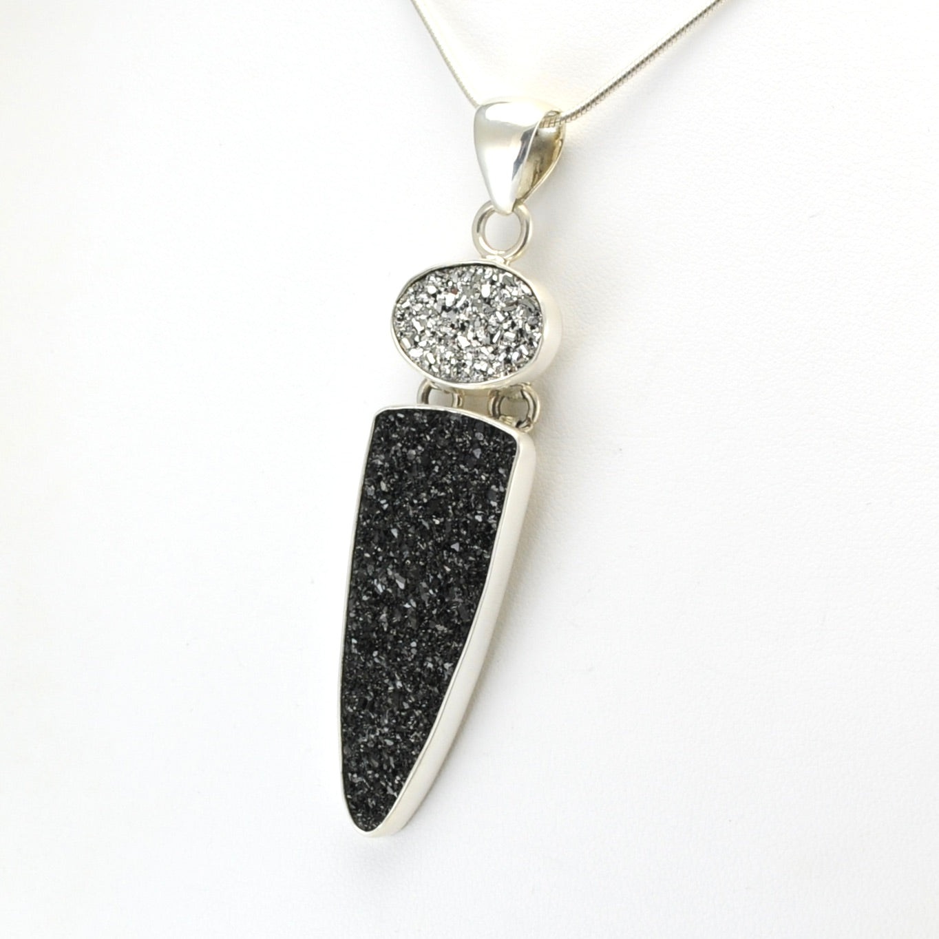 Sterling Silver Platinum and Black Druzy Agate Pendant