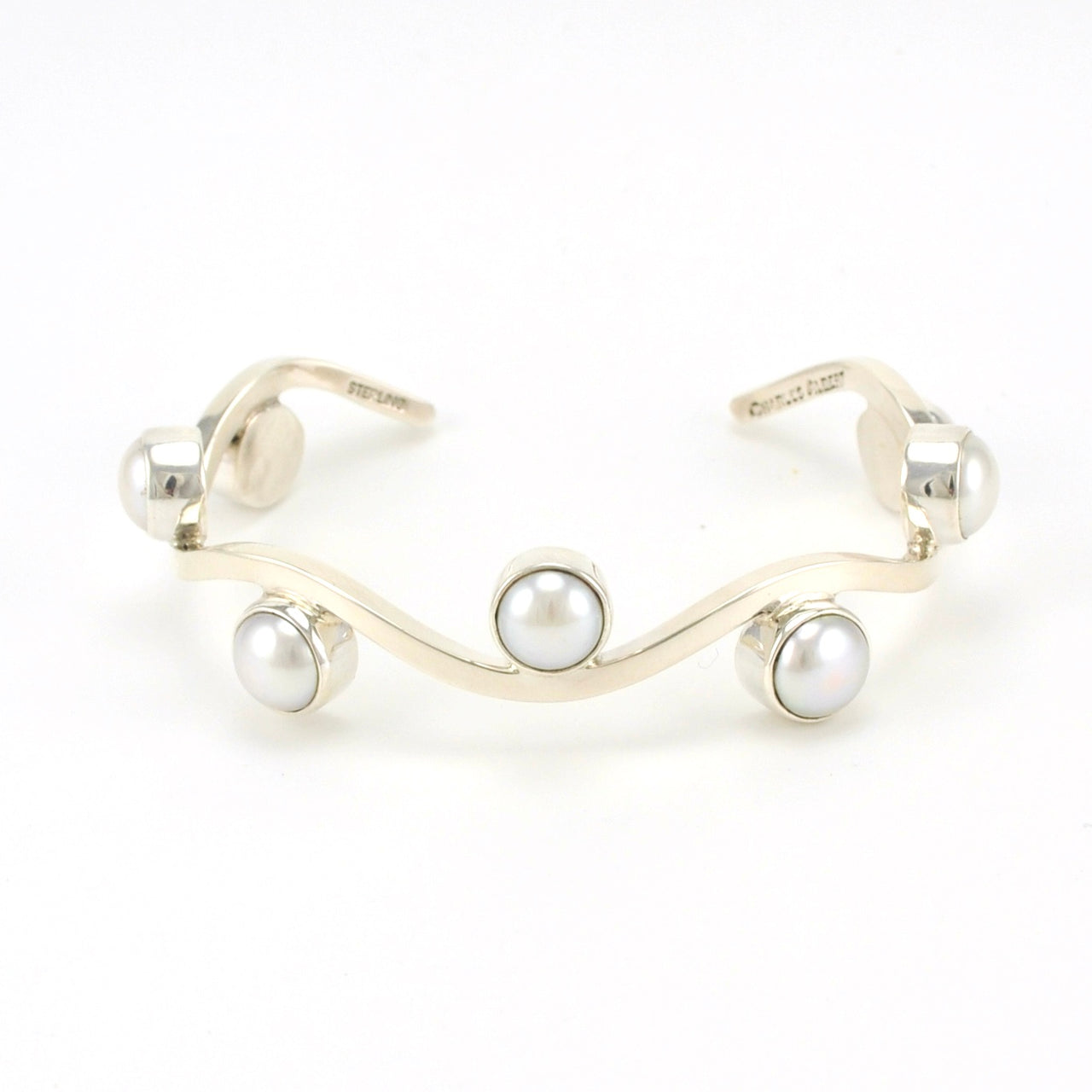 Sterling Silver Pearl Wave Cuff Bracelet