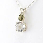 Side View Sterling Silver Quartz Moldavite Necklace