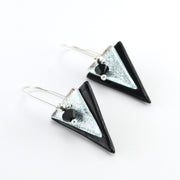 Handmade Fused Glass Black and Silver Triangle Dangle Earrings